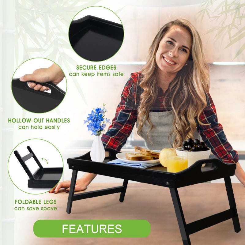 Artmeer Bed Tray Table with Folding Legs Wooden Serving Breakfast in Bed or Use As a, Platter, TV Table Laptop Computer Tray Snack Tray Large Size - Image 4